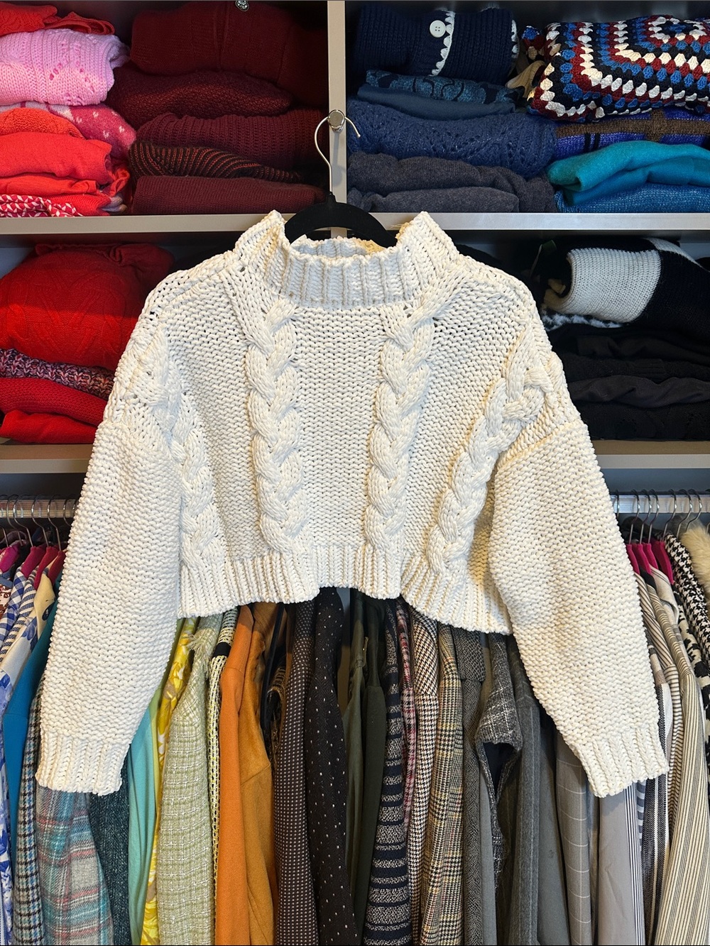 Altar’d State white chunky knit long sleeve mock neck cropped sweater size XS